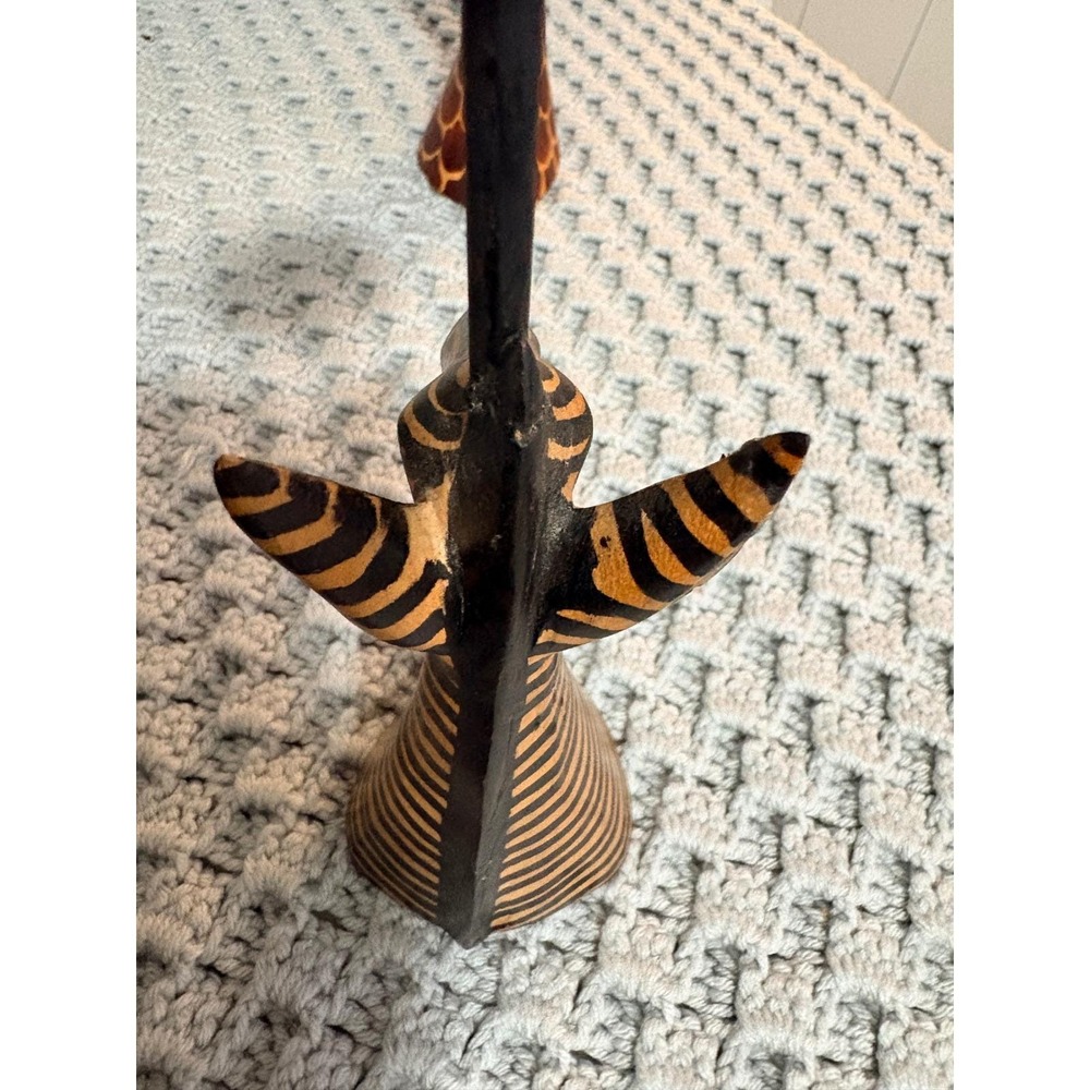 Hand Carved Wood Zebra Giraffe Candle Holder Set Made in Kenya African Folk Art - Picture 5 of 16